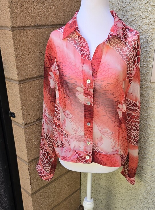 NICOLA Tops - Nicola Vintage Sheer Coral Floral Button-Front Blouse - Women
